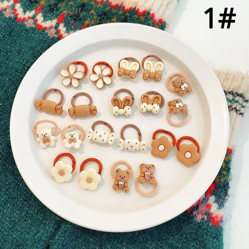10-20 st/set Söta tecknade björn kanin hårband flickor elastiskt gummiband huvudbonad blomma rosett baby barn håraccessoarer ornament