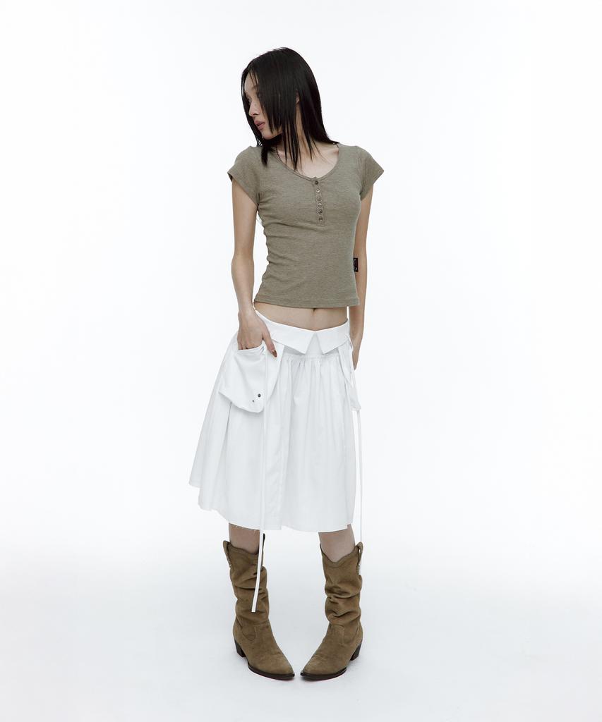Rough Neck Out-Pocket Pleated Skirt White