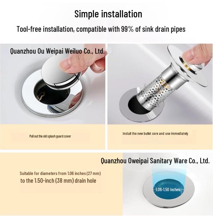 Universal Anti-Clog Bounce Filter Drain Stopper for Wash Basins