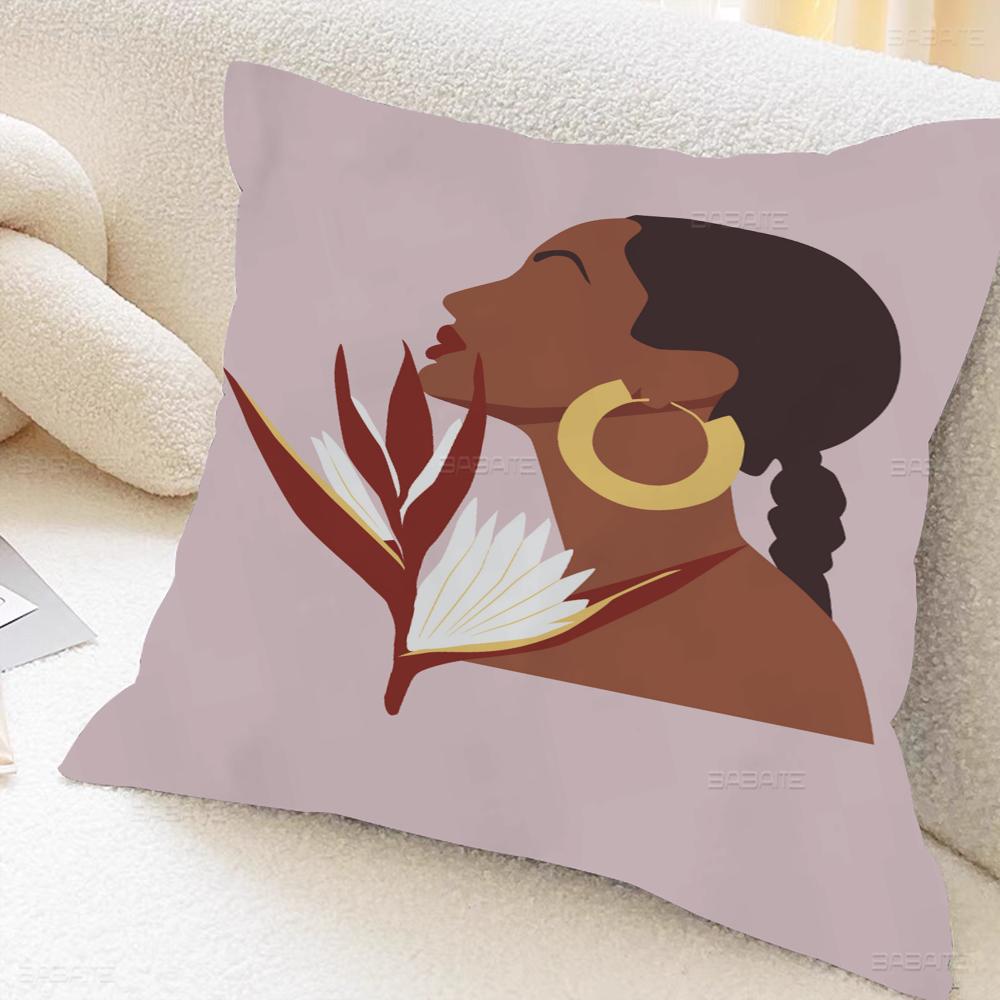 Art African Women Leaf Office Cushion Pillowcase Car Cushion Cover45X45CM Lumbar Pillowcase Sofa Pillowcover