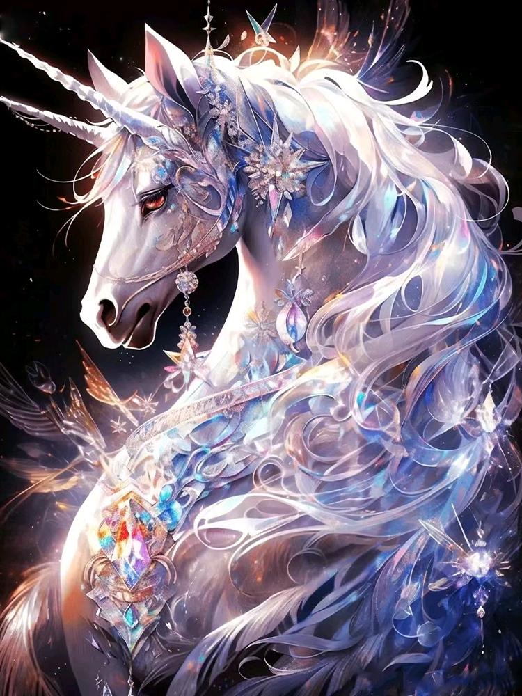 Diamond  Cross Embroidered Unicorn 5d Diy Diamond Full Round Square Jewelry Cross Stitch Embroidered Mosaic Home Decoration