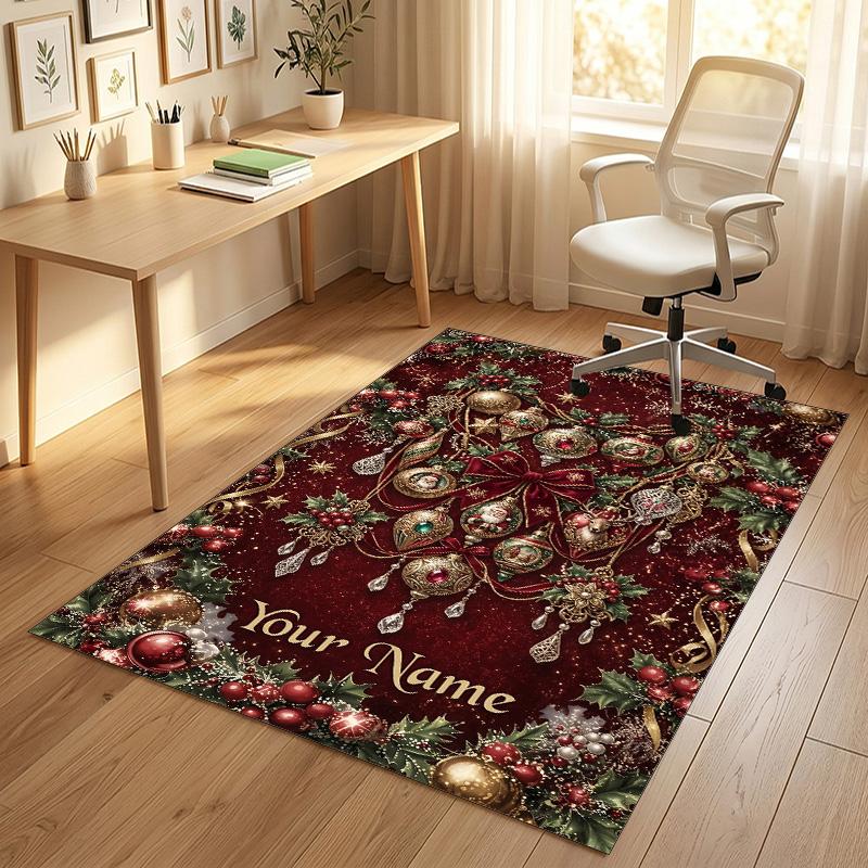 Christmas Theme Crystal Velvet Rug Personalized Custom Name Text Soft Floor Mat Home Decor
