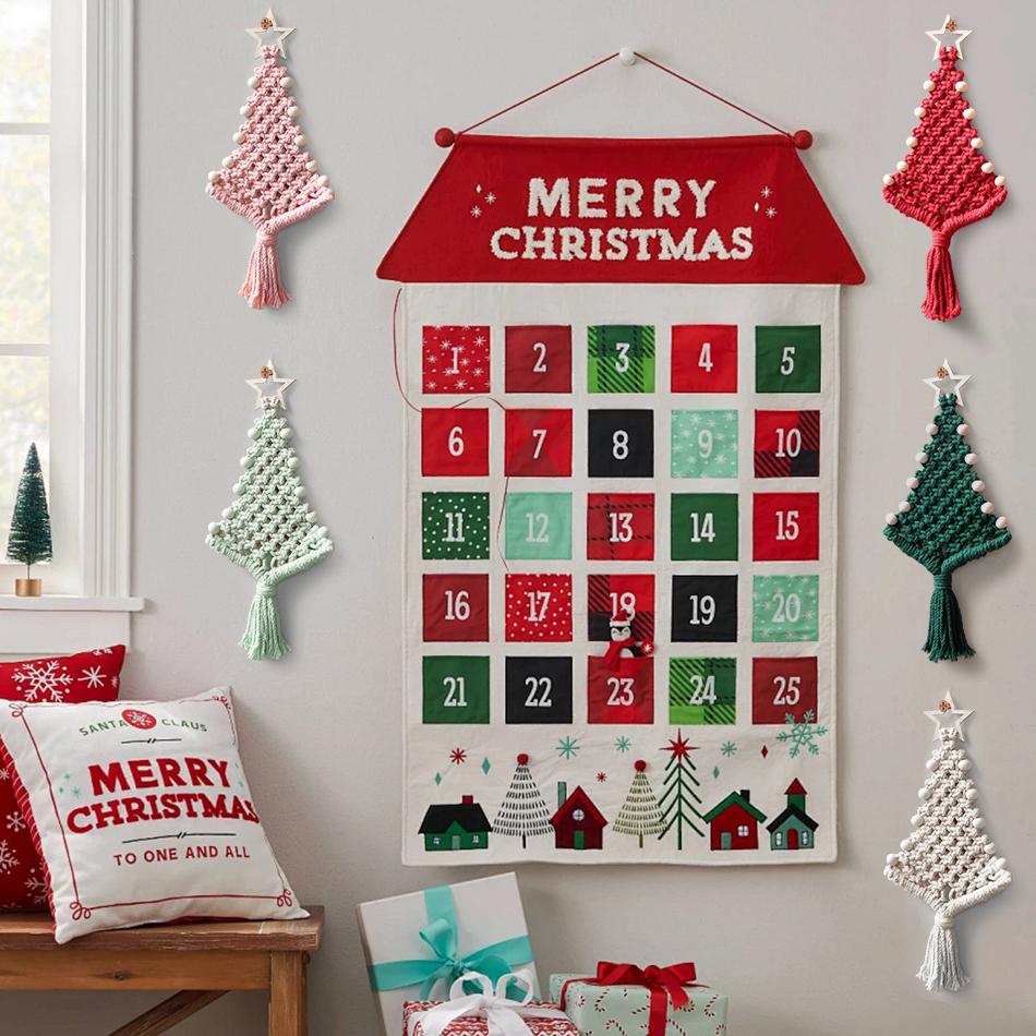 Anfängerfreundliches Makramee-Set Weihnachts-Edition Holzperlenbaum DIY Mehrfarbiges Polyester Festlicher Auto-Dekor Geschenk Anleitung