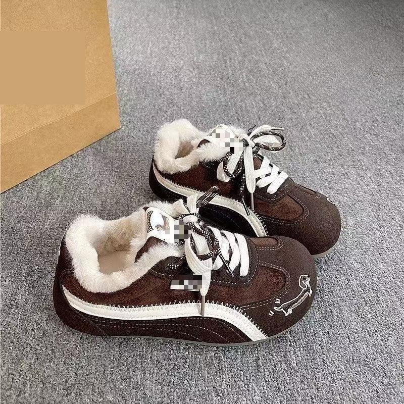 Sapatos de Lã para Mulheres, Retrô e Versátil, Sapatos de Algodão de Bico Redondo, Sapatos de Plataforma Quentes