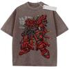 Summer Mens Black Washed T  Shirt Mobile Suit Gundam Red Samurai Mecha Gold Sword High  Quality Fabric for Casual