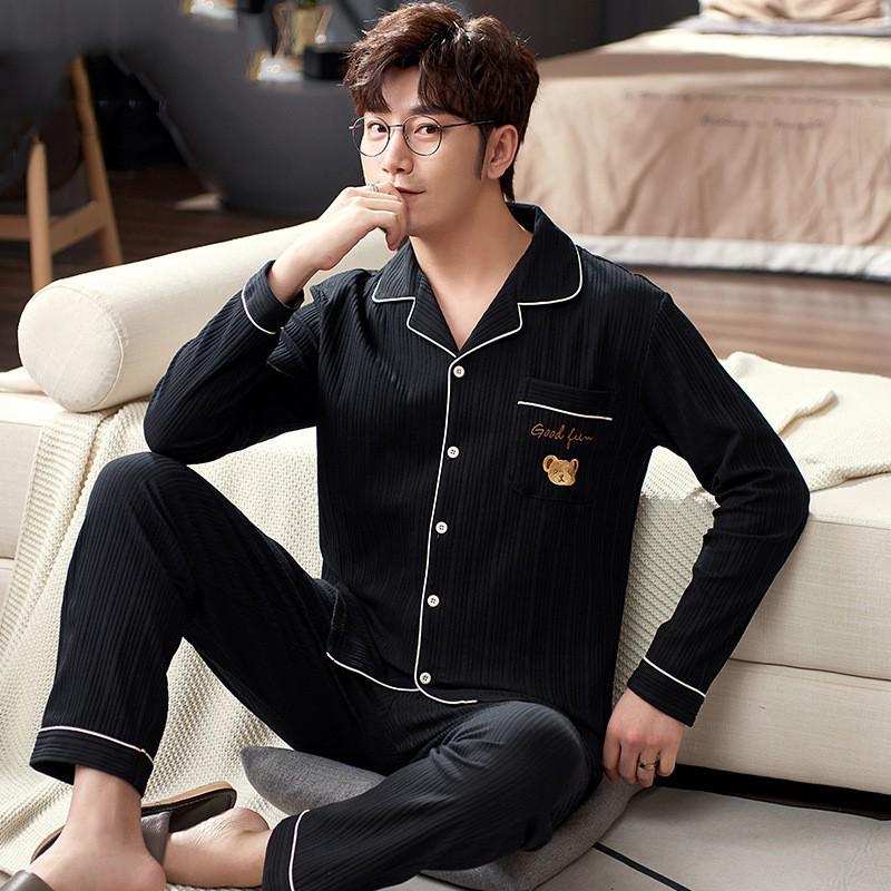Men's Plus Size Pure Cotton Pajama Set - Long Sleeve for Spring, Autumn & Winter 2025
