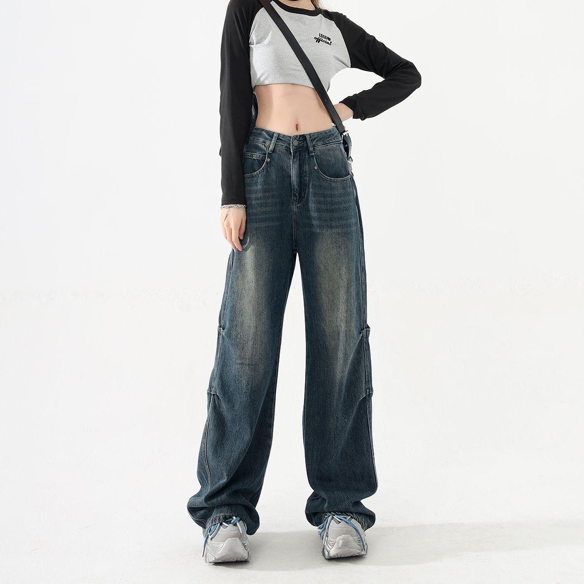 

American Retro Fleece-Lined Wide Leg Denim Pants - Winter Slimming Style Extra Large