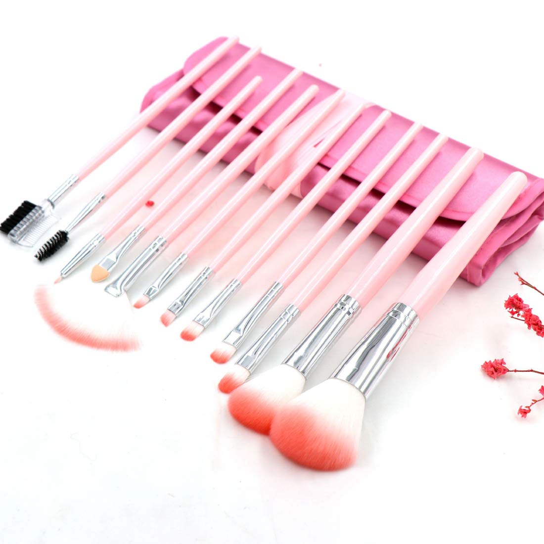 

Набор кистей для макияжа 12 штук Набор кистей для макияжа Премиальный ворс из волокна Легко носить Кисть для макияжа Супермягкий инструмент для макияжа Поставляется с косметичкой Макияж (розовый розовый