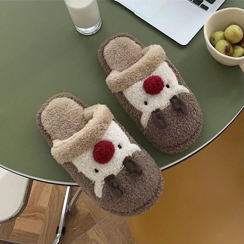 Winter Christmas Elk Plush Shoes Home Fashion Couple Non slip Warm Baotou Cotton Slippers