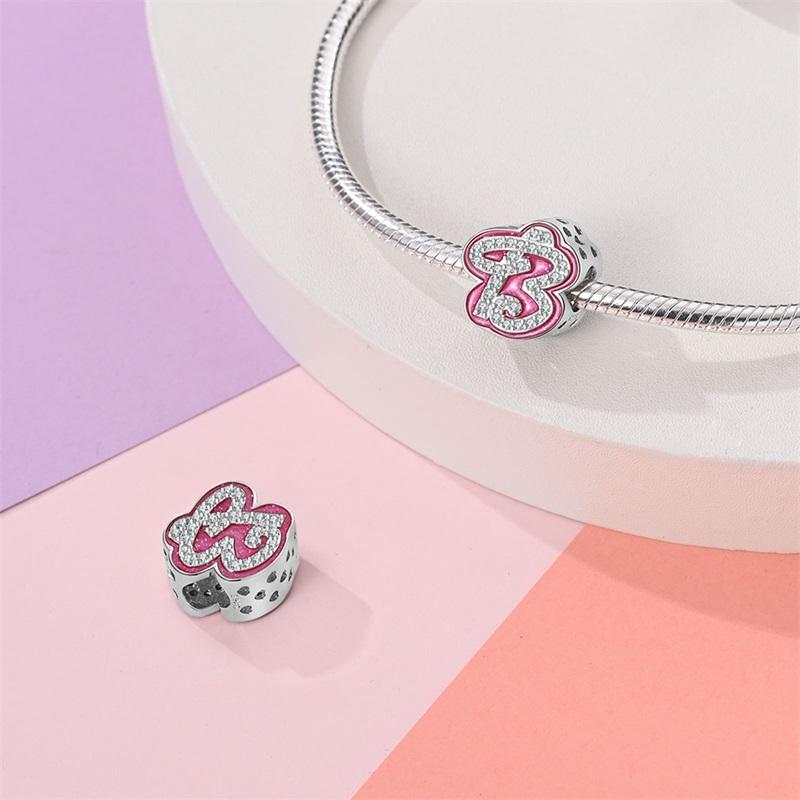 Copper Metal Romantic Pink 26 Letters Do It Yourself Love Charm Bead Components Bead Components Compatible With Authentic Original Bracelets High
