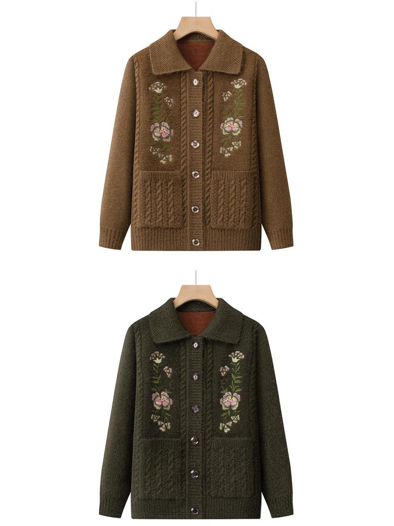 Oma-Stil: Dicker Strick-Cardigan mit Revers & Pullover für ältere Damen - Perfekt für Herbst, Winter & Frühling