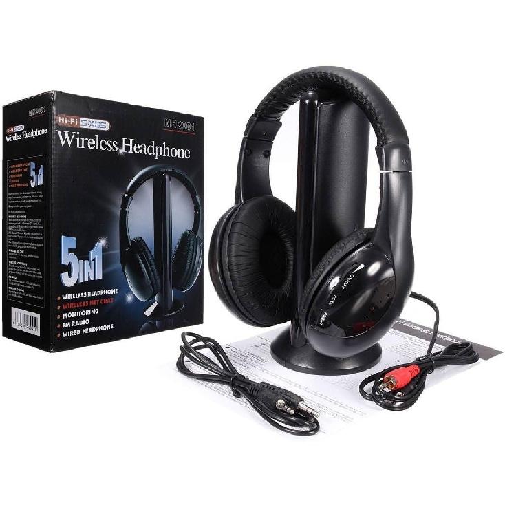 New 5 In 1 Wireless Cordless RF Headphones Headset with Mic for PC TV Radio
