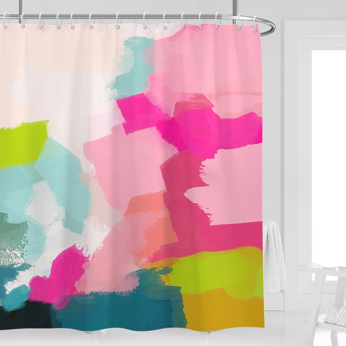 

Abstract Watercolor Shower Curtain 180X 180Cm Color Modern Minimalist Girl Oil Painting Bathroom Decorative Shower Curtain W60H190(CM)-1 Pcs