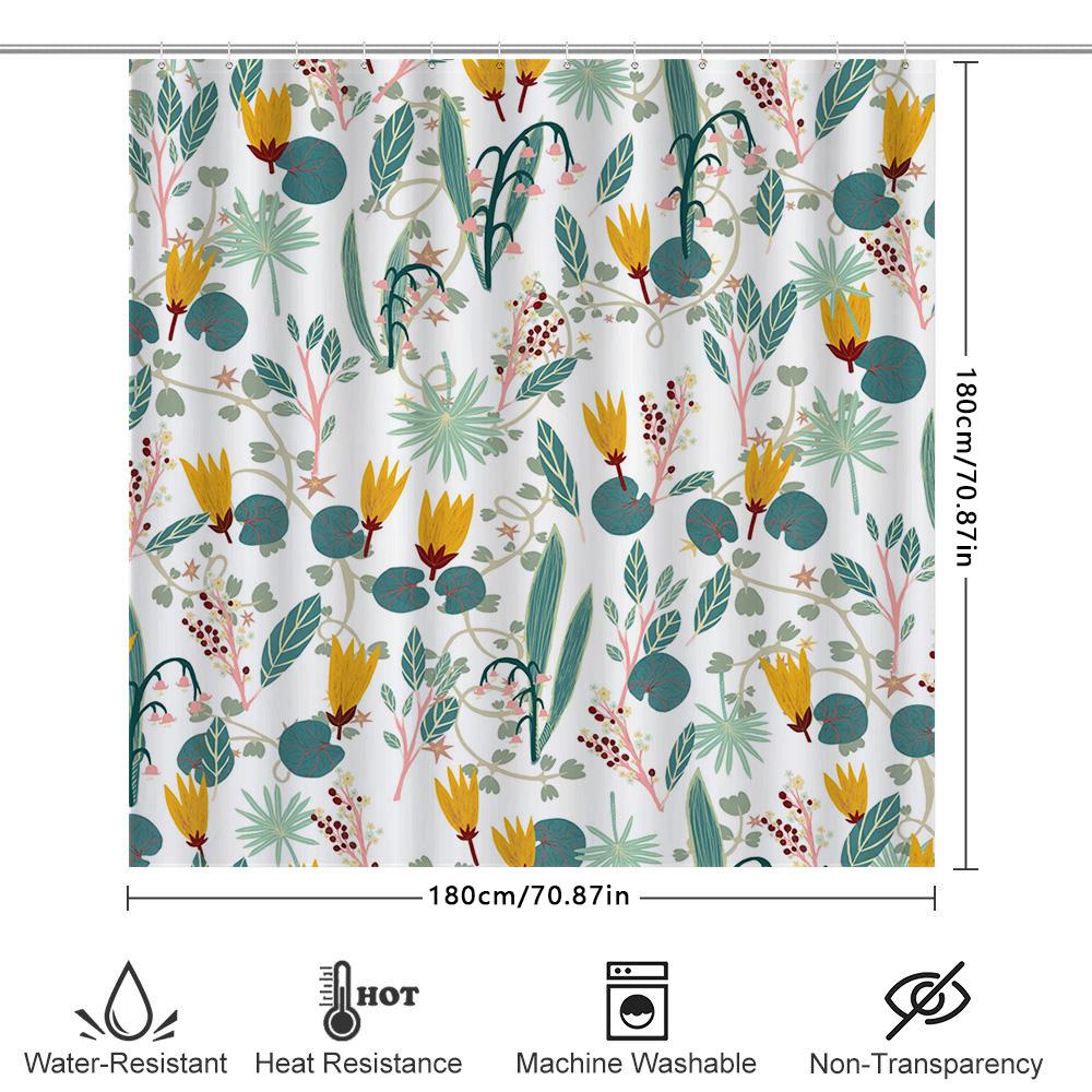 Modern Floral Shower Curtain Waterproof Home Decor Bathroom Accessories White Yellow Green Red Blue Print