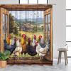 Rustic Farmhouse Shower Curtain Chicken Scene Wooden Coop Barn Hills Polyester Machine Washable Includes 12 Hooks