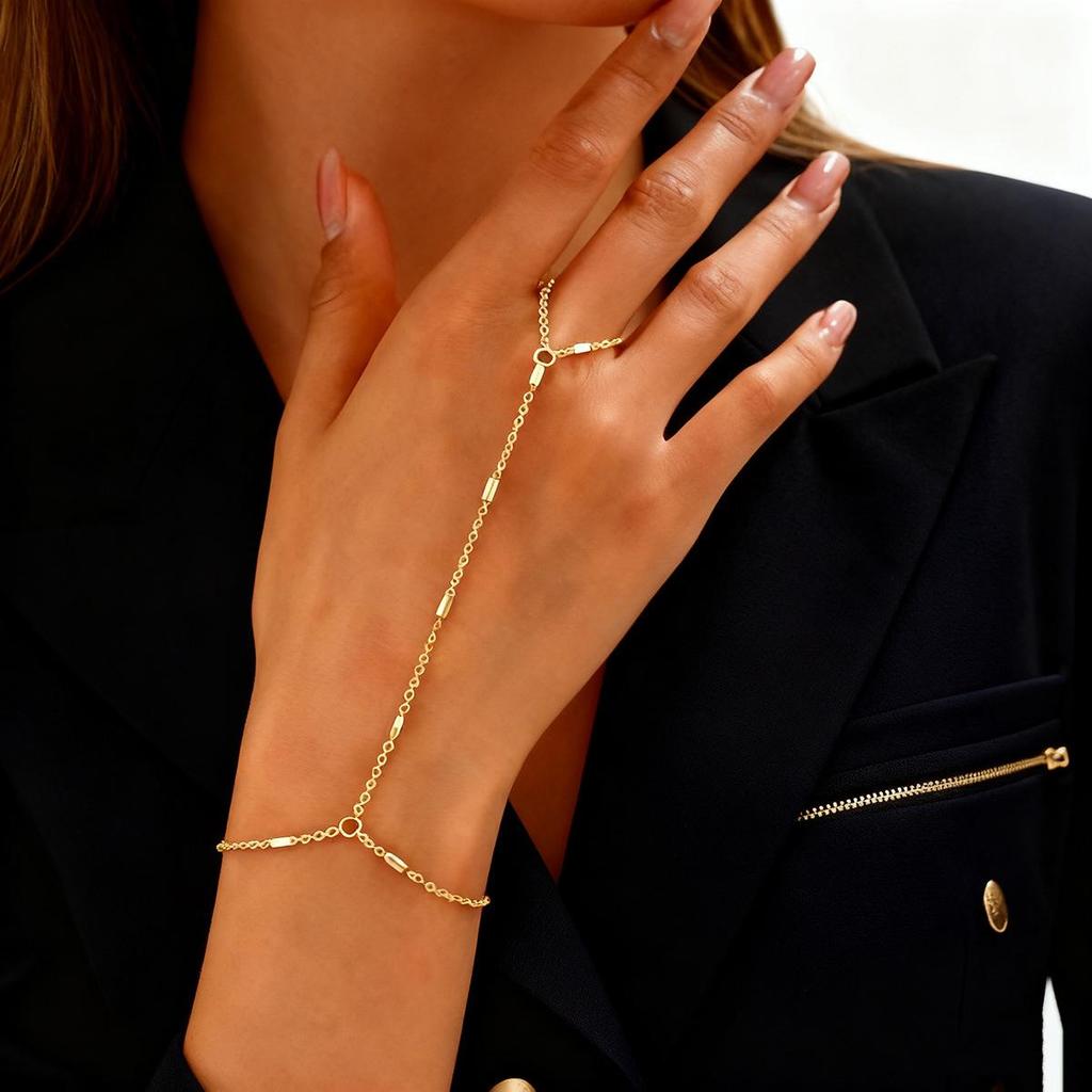 Elegant Zirconia Ring Bracelet: Versatile, Adjustable Finger Chain Jewelry for Women