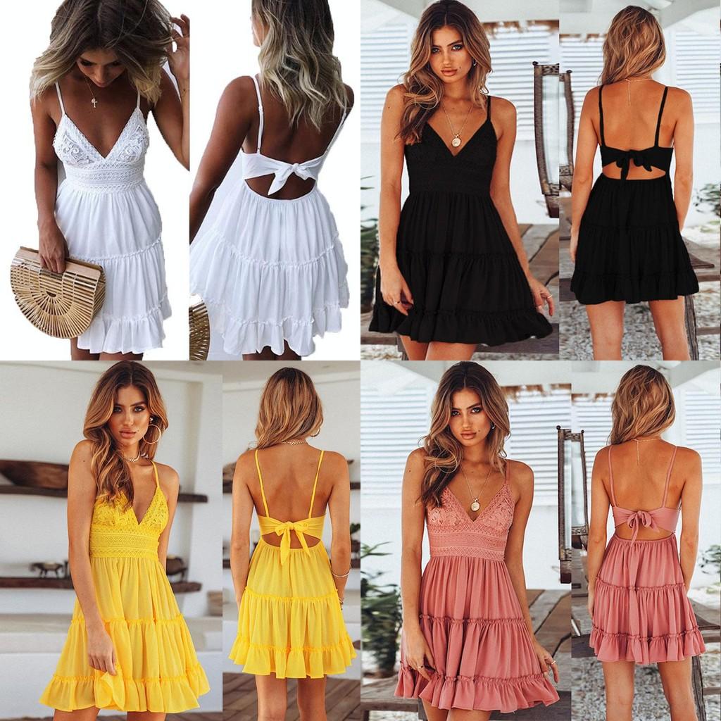 Stylish Women Summer Boho Short Mini Dress For Evening Cocktail And Beach Parties