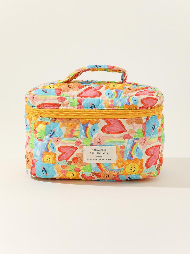 Bolsa Tote Grande Capacidade Bolsa Cosmética Listrada Bolinhas Armazenamento Portátil Acolchoado Algodão Bonito Flor Ins Viagem Estudante