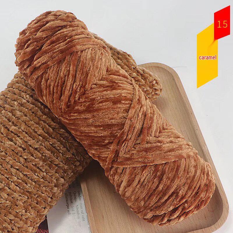 Chenille Golden Silk Velvet Yarn Ball - Medium Thick Glossy Yarn for Hand Knitting and Crochet Slippers.