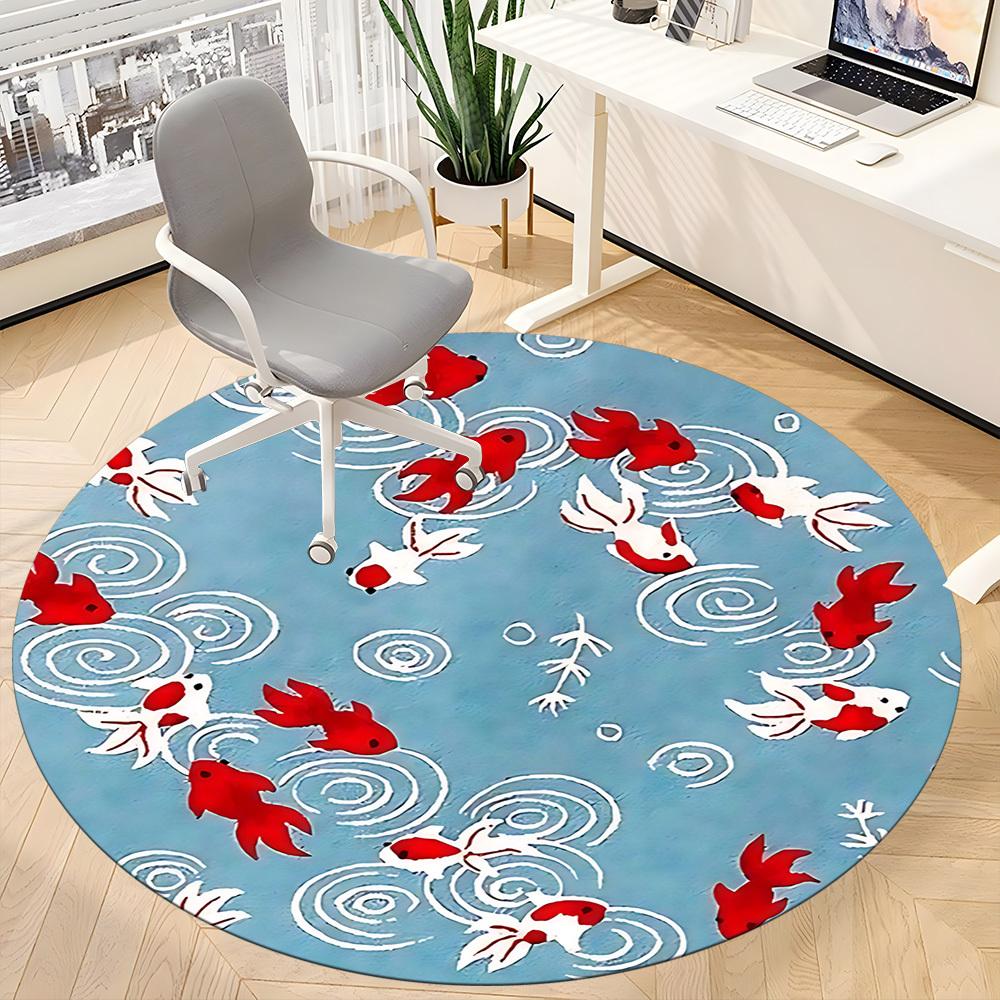 1pc Goldfish Pond Office Round Rug, Non-slip, Soft and Durable Office Rug for Interior Decoration, Perfect for Office, Beautiful Decoration yy26032404