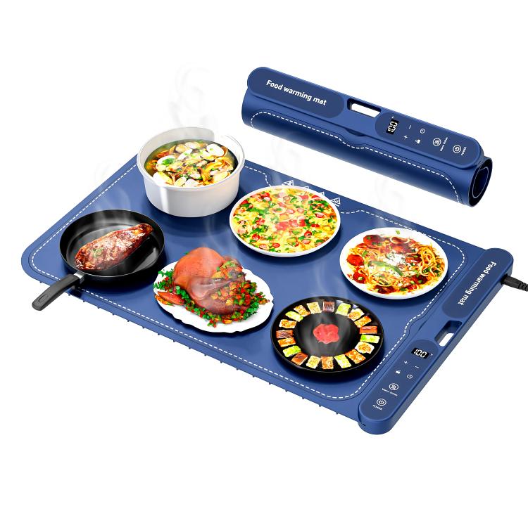 Flexible Electric Heating Insulation Board – Blue warming plate with 7 temperature settings and 8-speed timer. Provides: 100°C for warm food