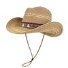with Wind Lanyard Straw Cowboy Hat Wide Brim Panama Sun Hat Fashion Beach Hat  Vacation