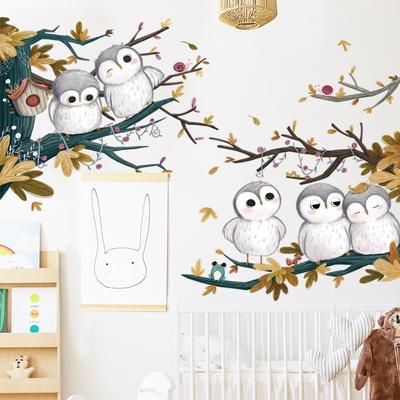 New 30*90*2Pcs Cartoon Cute Animal Owl Waterproof Decals Kindergarten Classroom Children's Room Decoration Wall Stickers