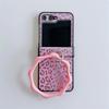Compatible with Samsung ZFlip5 foldable phone case, zflip4 leopard print handle ring, back cover case, zflip3 protective cover
