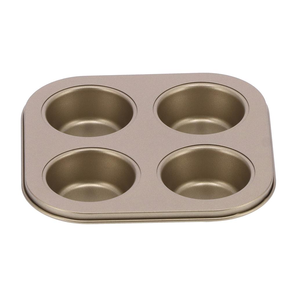 4Cavity Quadrate Baking Pan Mini NonStick Heavy Duty Carbon Steel Cupcake Mold for Microwave(Muffin Baking Pan )