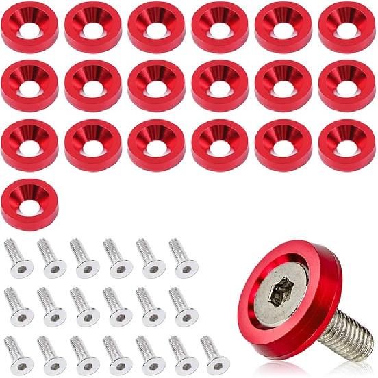 20PCS Aluminum Bumper Fender Washer Stainless Steel Bolts, Engine Bay Dress Up Fastener Kit, M6 JDM Fender Washer, Car Body Decoration Kit For