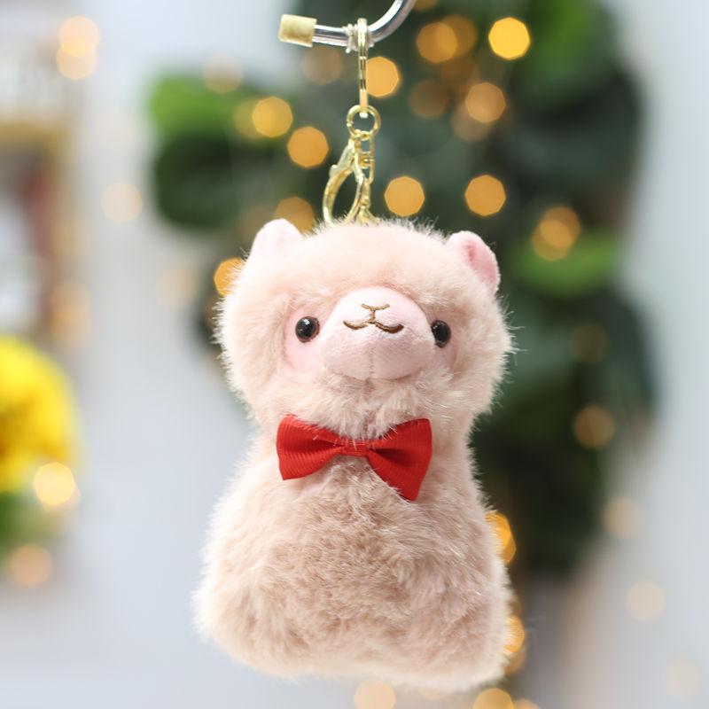 Fluffy Plush Alpaca Keychain with Vibrant Colorful Bells Cute Charm for Backpack Car Key Pendant