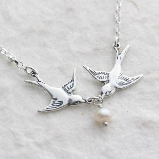 Naszyjnik Ptak z Latającą Perłą - Urocza Jaskółka, Wróbel, Koliber Wisiorek