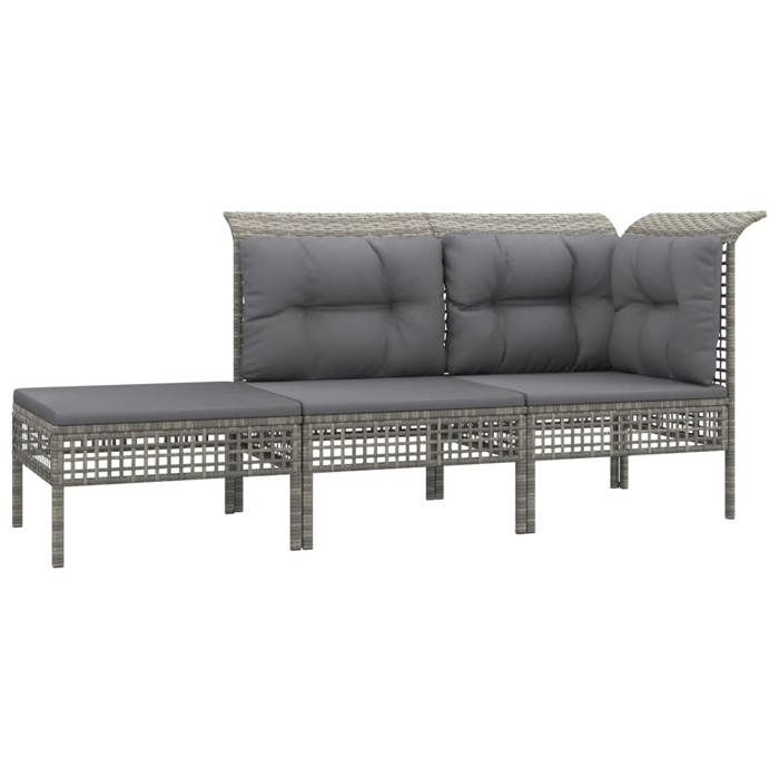VidaXL Garden Lounge Set 3 Pcs with Cushions Grey Wicker, Outdoor Lounge Set, Furniture Set 319661