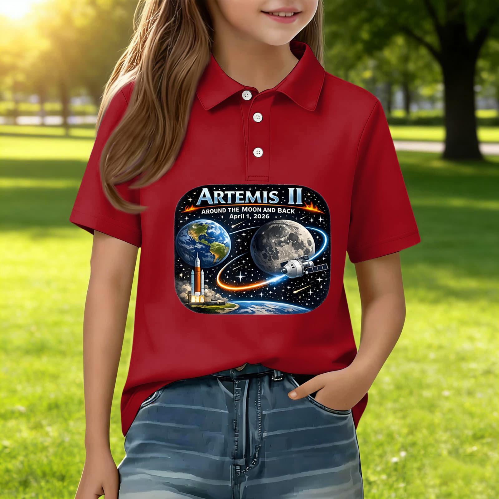 

Kids Short Sleeve Polo Shirt with Space Exploration Print Comfortable Casual T-Shirt for Everyday Wear Breathable Fabric Suitable for Boys and Girls 150 красный