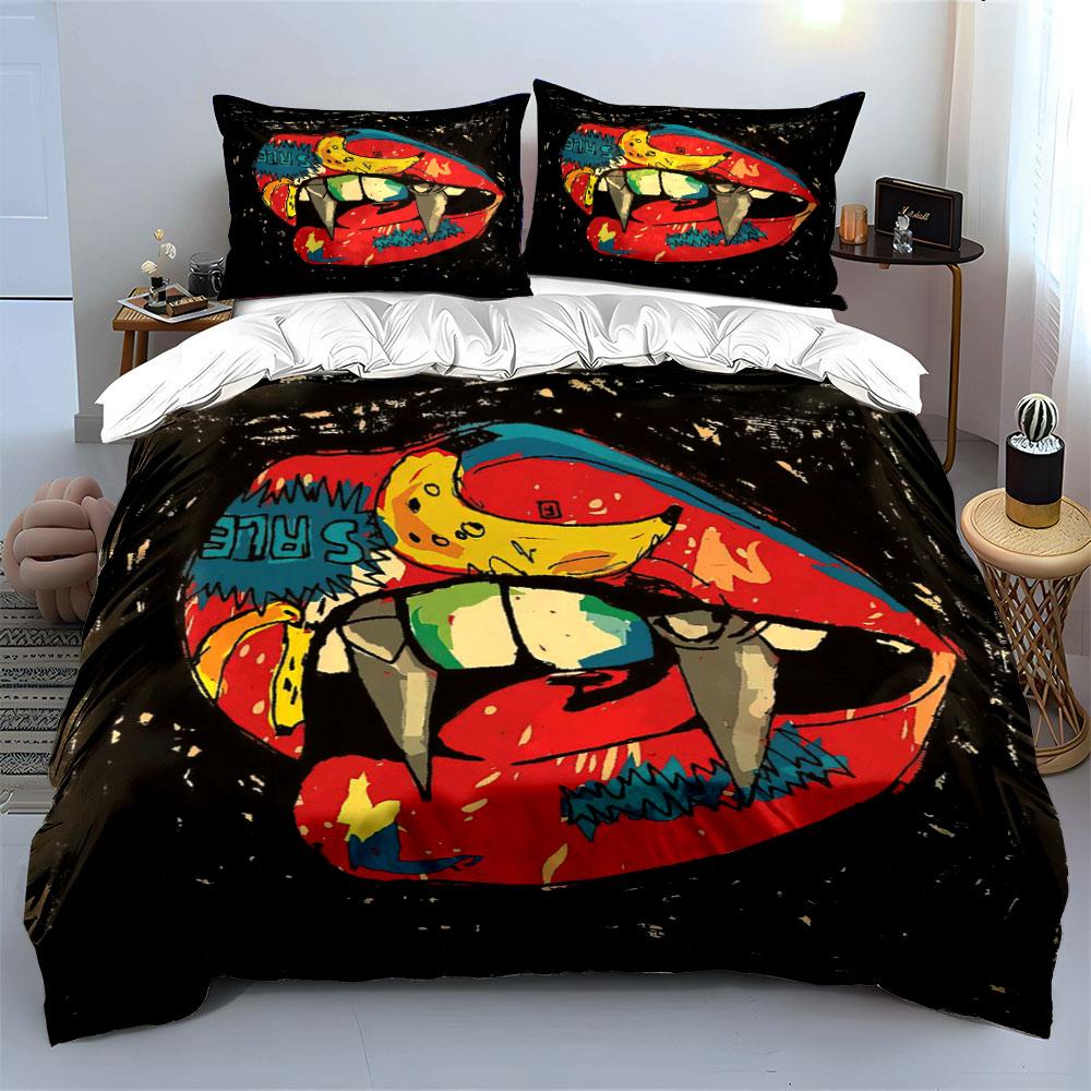 Red lips with fangs Bedding sets Duvet cover sets Duvet covers Pillowcases(1*Duvet Cover 2*Pillowcases without duvet insert)
