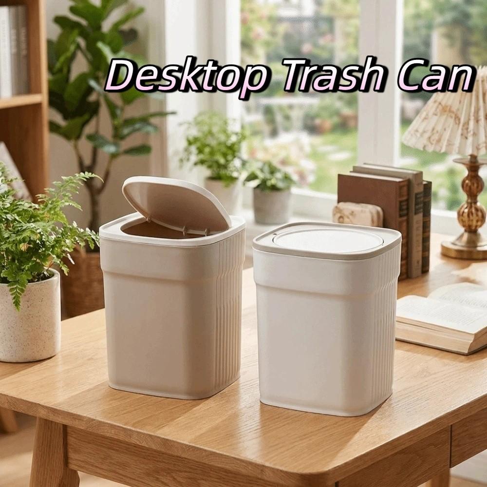 Plastic Desktop Trash Can Sealed Waste Paper Basket Durable Mini Waste Bin Bedroom