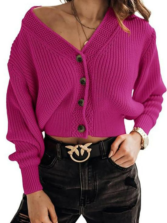 

V-Neck Knit Cardigan for Women - European & American Style, Winter Coat, Autumn Top Extra Large