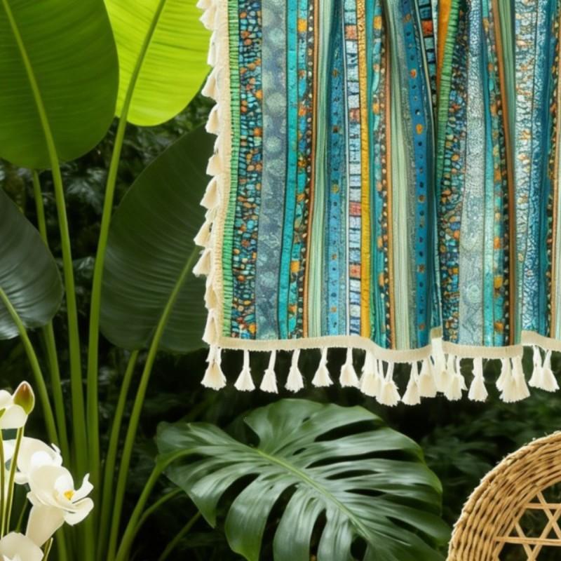 Bohemian Print Cotton Short Curtain Balcony Window Semi-Sheer Privacy Panel Rod Pocket Hook Grommet Options