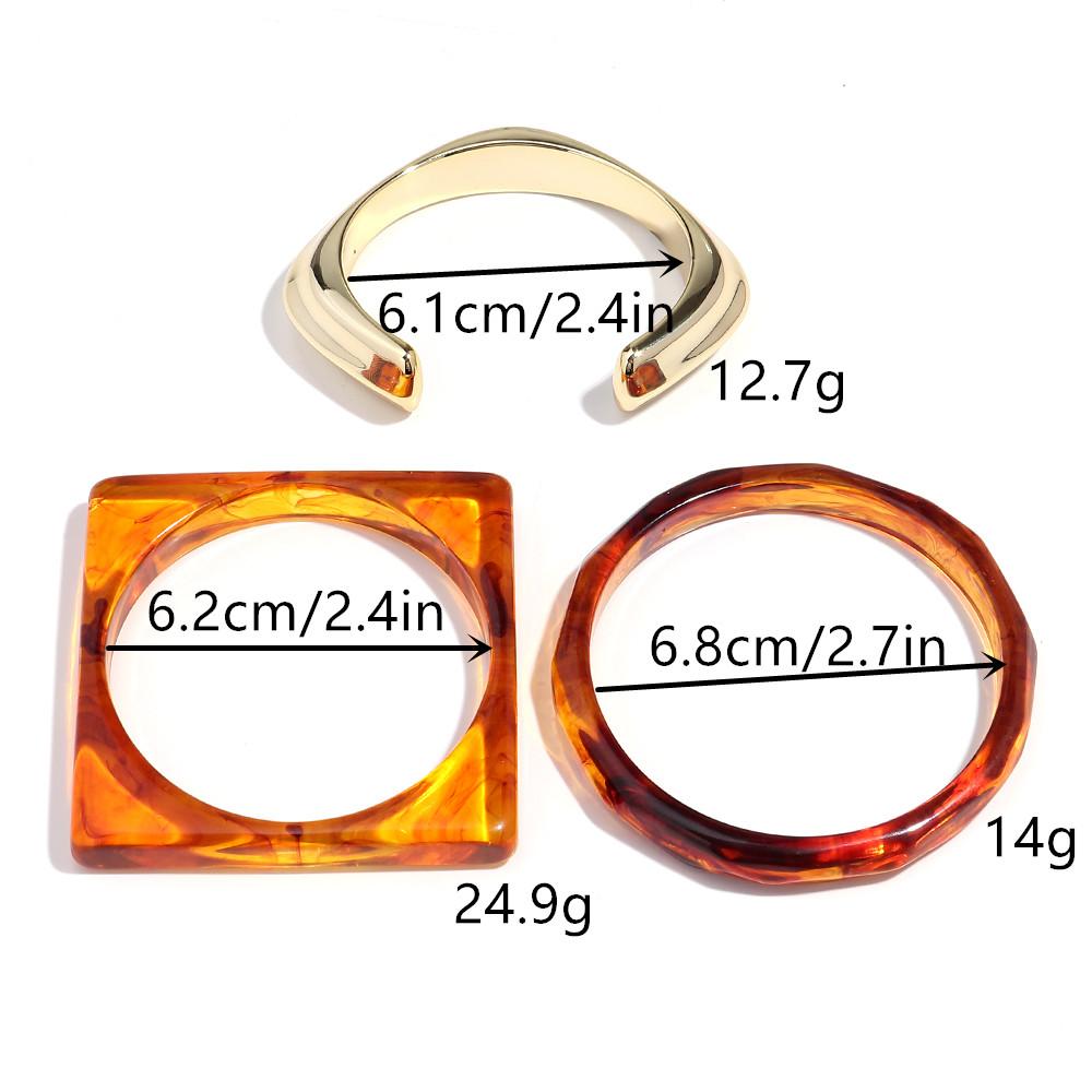 3pcs Amber Gold Color Acrylic Square Round Cuff Bracelets Bangle for Women Punk Resin Irregular Geometric Stack Jewelry Set Gift