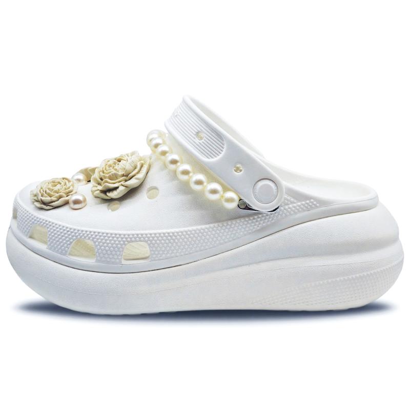 Crocs Crush Clog SIN3A with floral white tea, French romantic pearl hole shoes for men and women in white