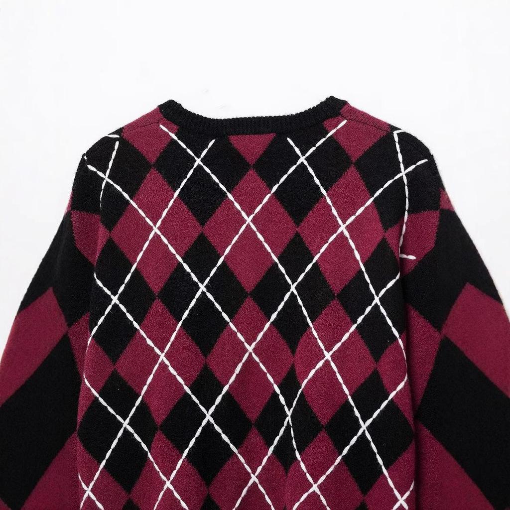 TAOP&ZA Women's Spring Commuting Fashion Diamond Knit Sweater