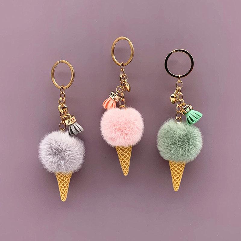 Nuovi Portachiavi Gelato per Donne Uomini Pompom di Peluche Anelli Portachiavi Ciondolo Portachiavi Fascino Borsa Gioielli Regali