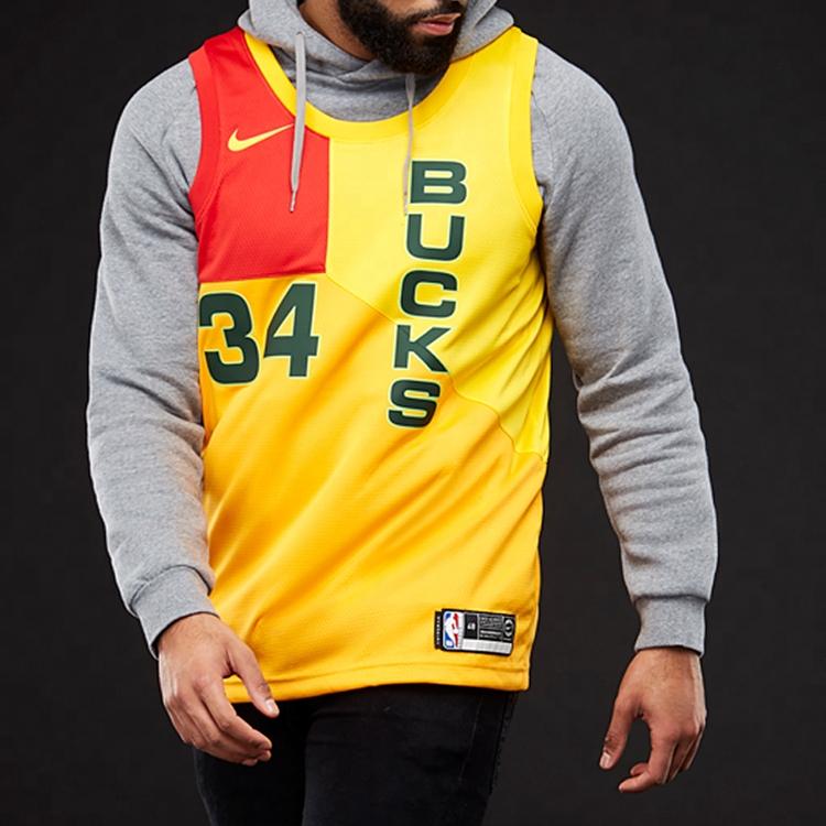 Nike Giannis Antetokounmpo #34 City Edition Jersey Men Tops Yellow AJ4624-717
