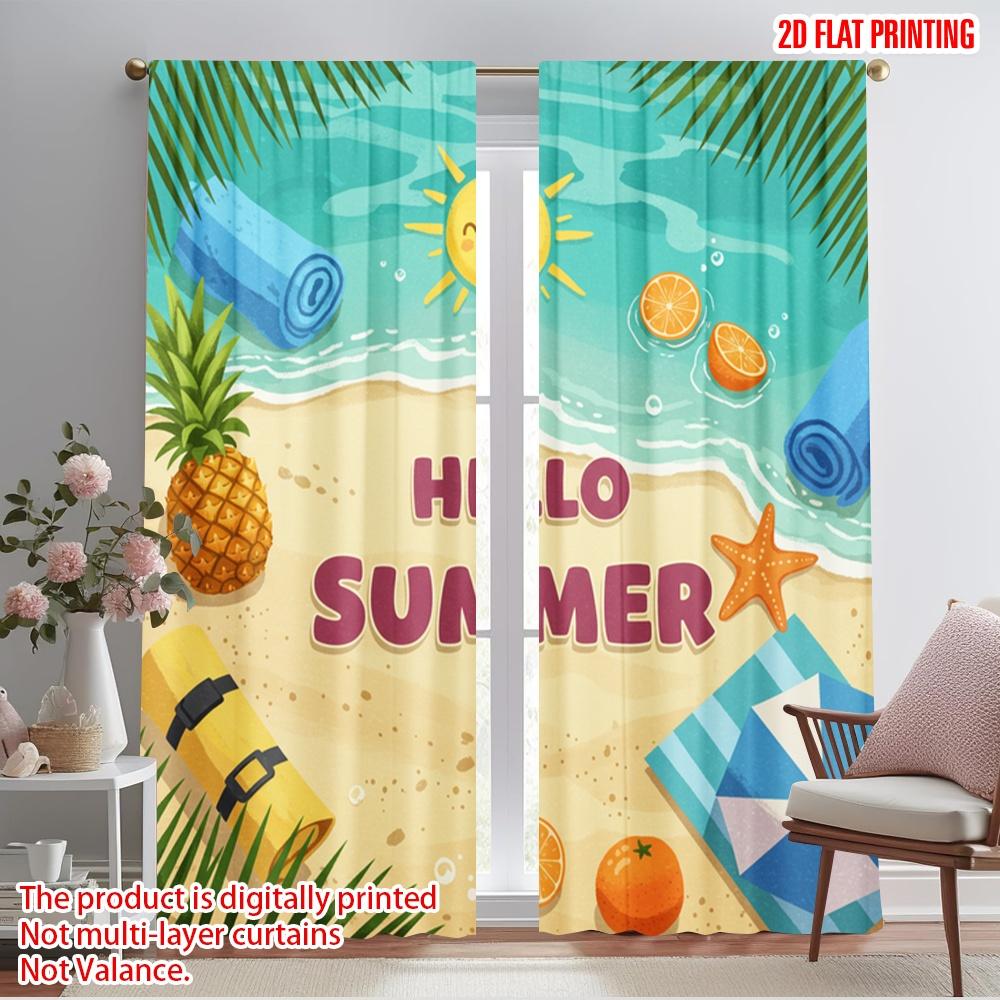 

2pcs 2D flat printing Window Curtains Summer Beach Pineapple Sun Towel 100% Polyester Without Electricity Party Decorations Use 52.50×116.00 CM 2pcs