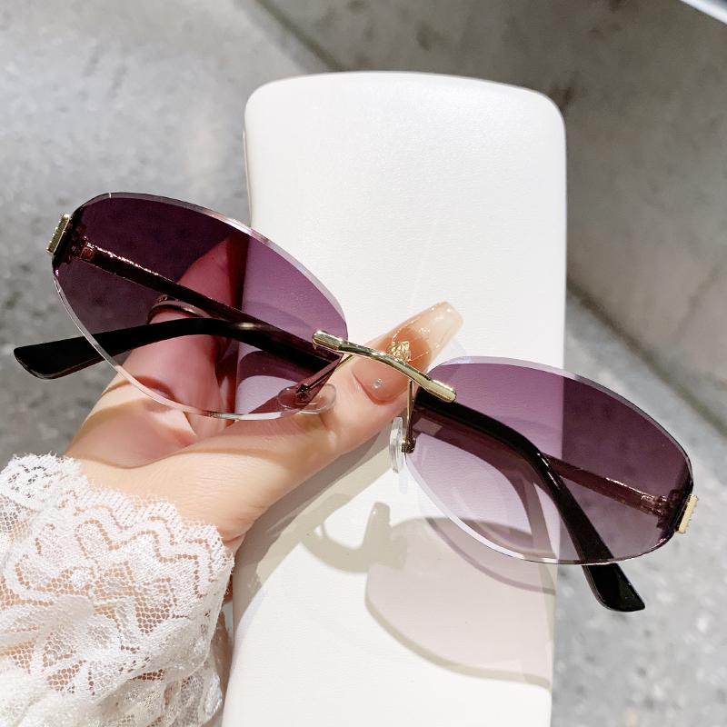 Retro Frameless Oval Concave Design Y2k Personalized Sunglasses Trendy Uv Resistant Street Pography Sunglasses 5