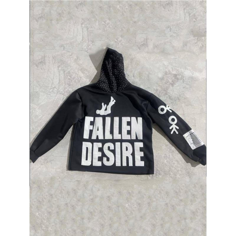 Men s Applique Embroidered Letter Hooded Sweatshirt Fallen Desire High Street Daily Hoodie L