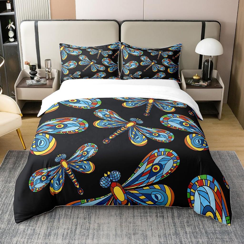 Dragonfly Comforter Cover Queen Size Bedding Set for Kids Boy Girl Room Decor Duvet Cover Set Quilt Cover 3 Piece Full King Size