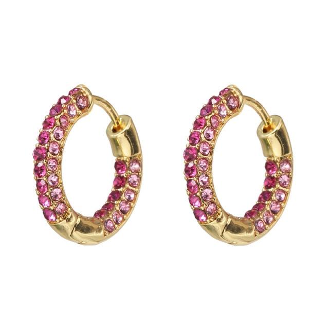 Women Cubic Zircon Rainbow Earrings Cubic Zirconia Ear Cuff Set Female Stylish Fashionable Gold Tone Huggie Clip On Earrings Earcuff Crystal Stone
