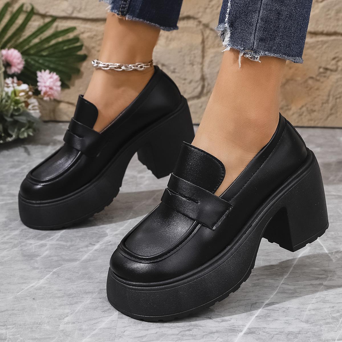 Spring 2025 Women s British Style Chunky Heel Leather Loafers 36