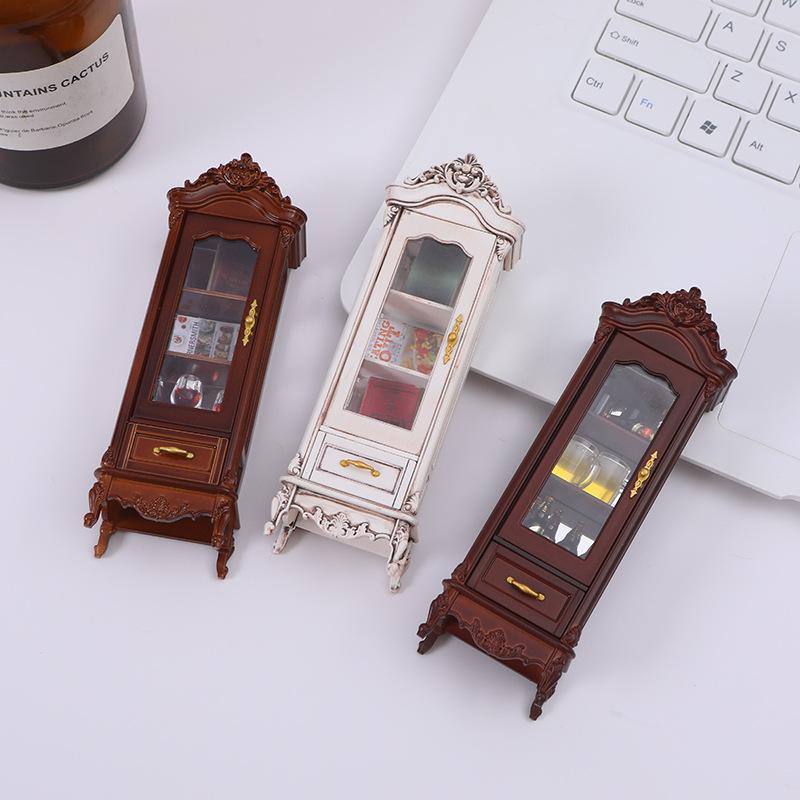 1/12 Dollhouse Vintage Simulation Storage Cabinet Display Cupboard Model Doll Home Living Room Wine Cabinet Furniture Decor Toy